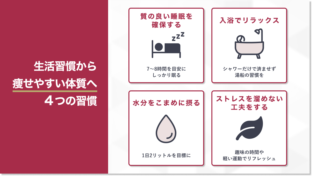 【生活習慣編】痩せやすい体質を作る習慣